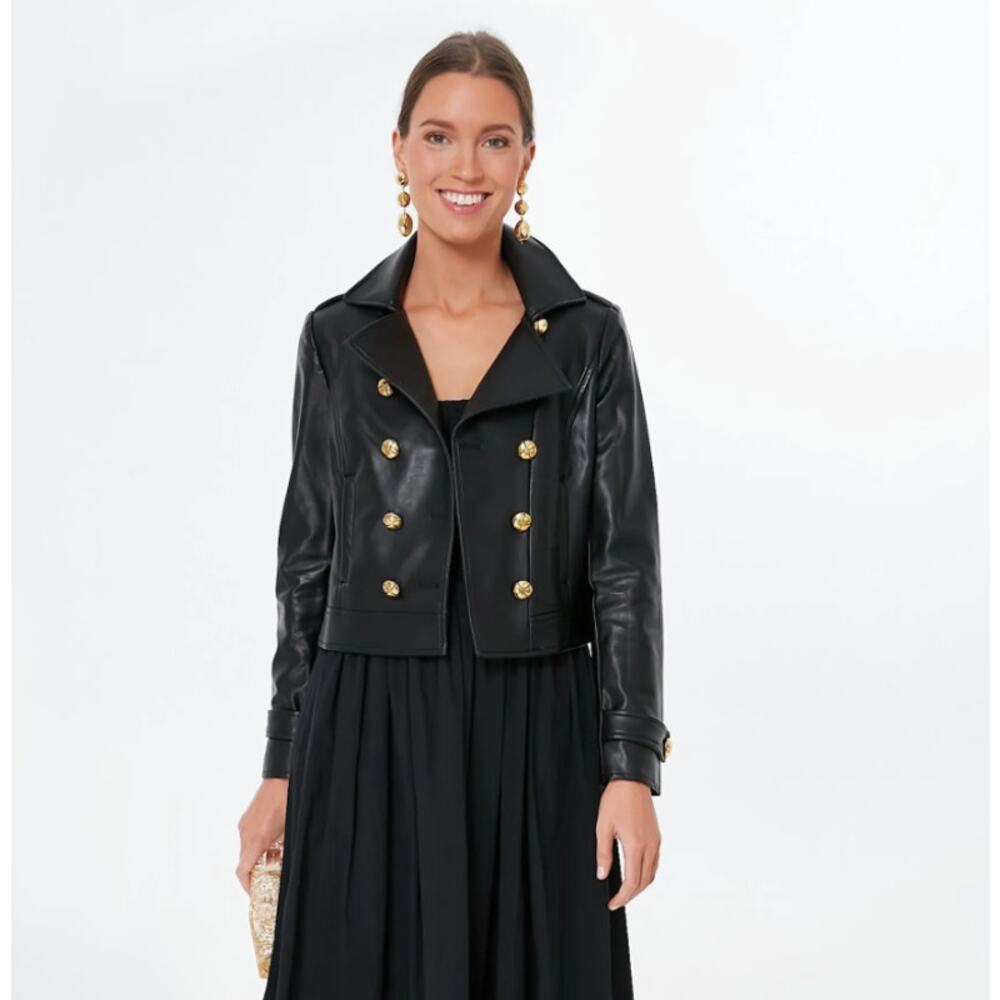 Tuckernuck Black Vaughn Cropped Faux Leather Jacket in Black (Size XS)